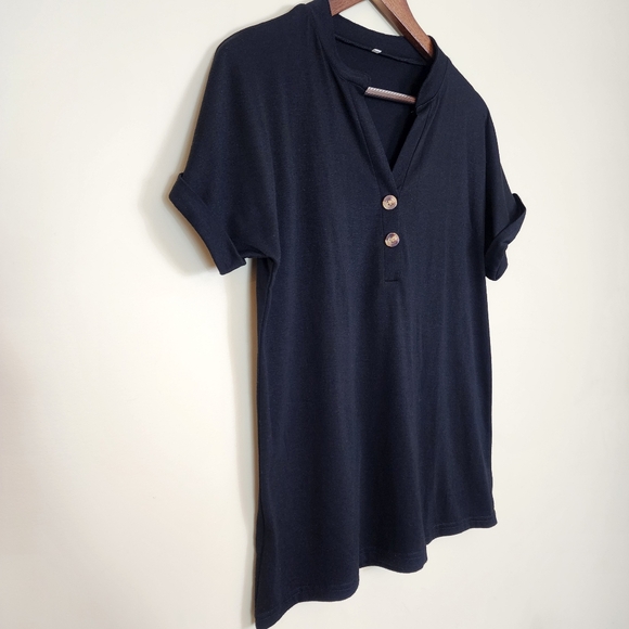 Black Casual Basic Tee T-shirt Small Short Sleeve Henley Shirt Minimalist Soft - Picture 5 of 10